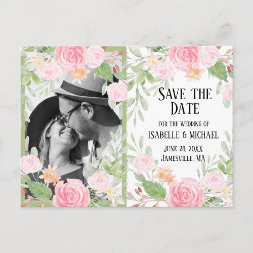 Pink and White Floral Save the Date Postcard
