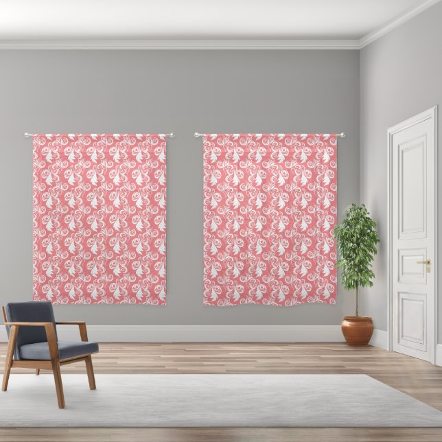 Pink and White Floral  Sheer Curtains (Wide)