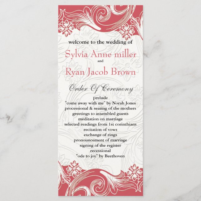 Pink and White Floral Spring Wedding Program (Front)