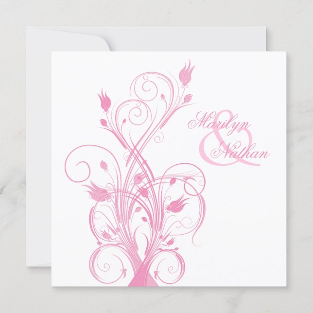 Pink and White Floral Square Wedding Invitation (Front)
