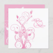 Pink and White Floral Square Wedding Invitation (Front/Back)