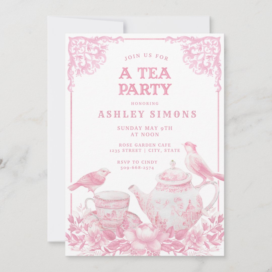 Pink and White Floral Tea Party Invitation | Zazzle