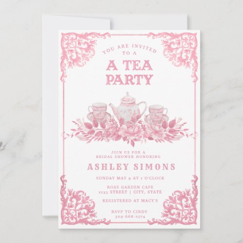 Pink and White Floral Tea Party Invitation