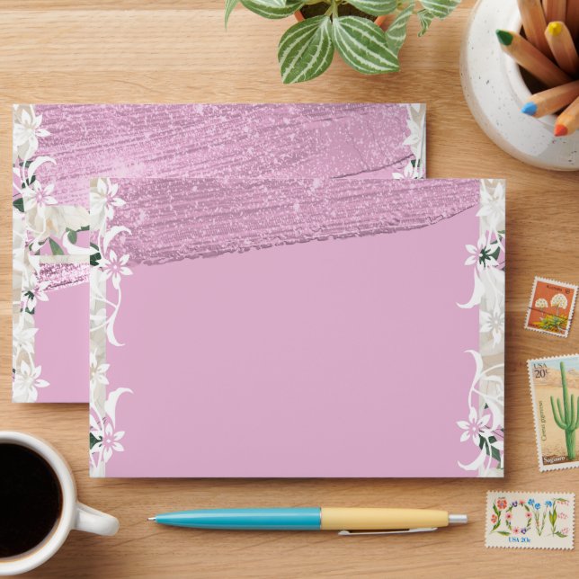 Pink and white floral wedding envelop envelope (Desk)