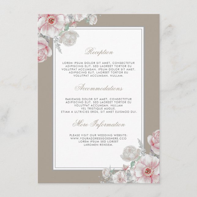 Pink and White Floral Wedding Information Guest Enclosure Card (Front)