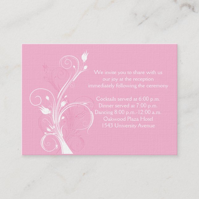 Pink and White Floral Wedding Reception Card (Front)