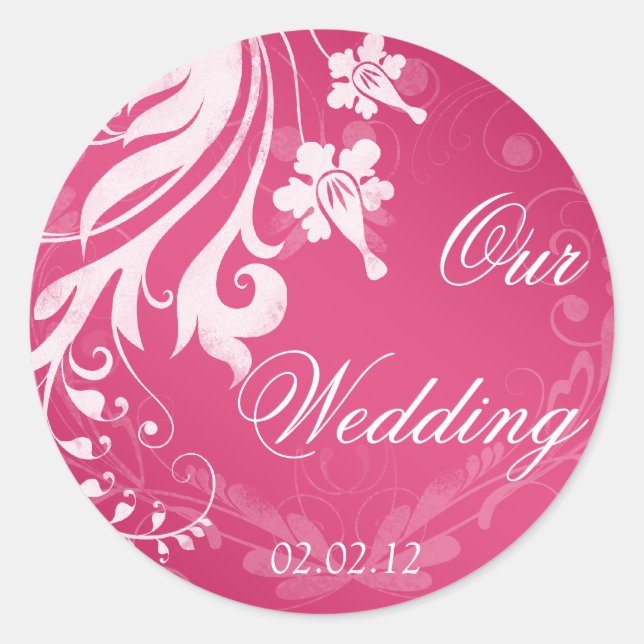 Pink and White Floral Wedding Stickers (Front)