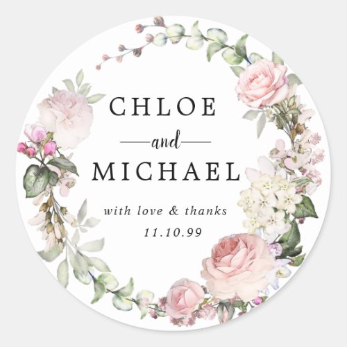 Pink and White Floral Wedding Thank You Favor Seal