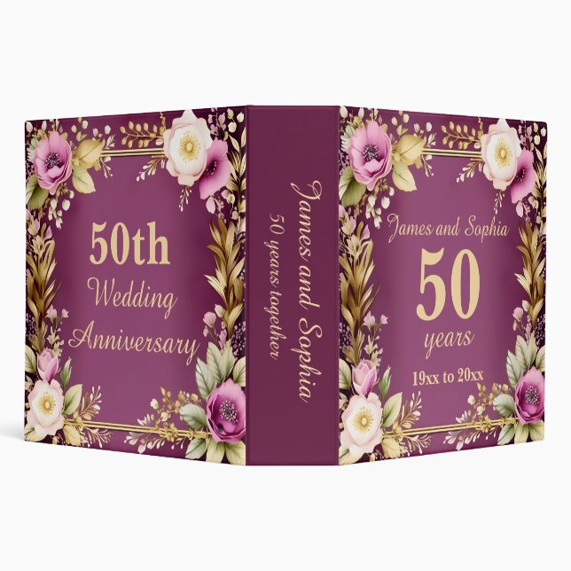 Pink and White Floral with Gold Accents and Frame 3 Ring Binder (Background)