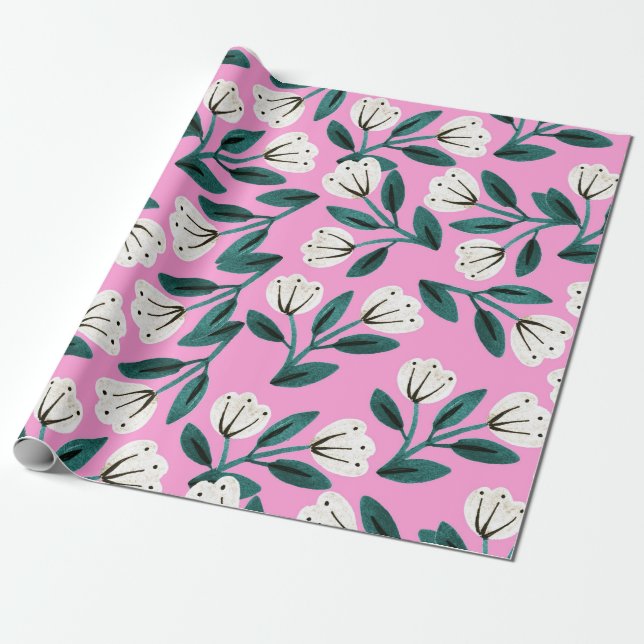 Pink and White Floral Wrapping Paper (Unrolled)
