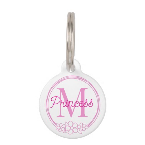 Pink and White Floral Wreath Monogram Pet ID Tag