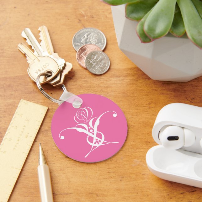 Pink and White Flourish Rose Keychain (Desk)