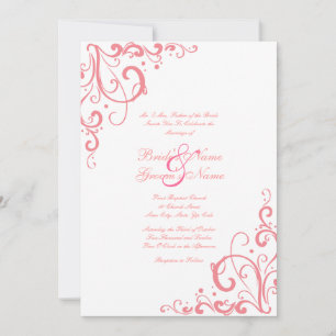 Pink and White Flourish Wedding Invitation