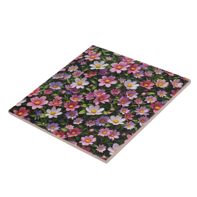 Pink and white flower garden ceramic tile (Side)