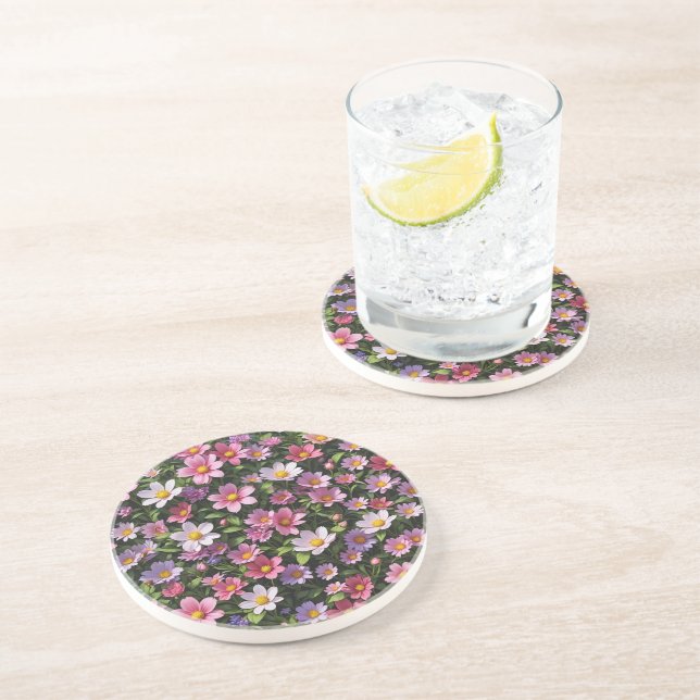Pink and white flower garden coaster (Side)