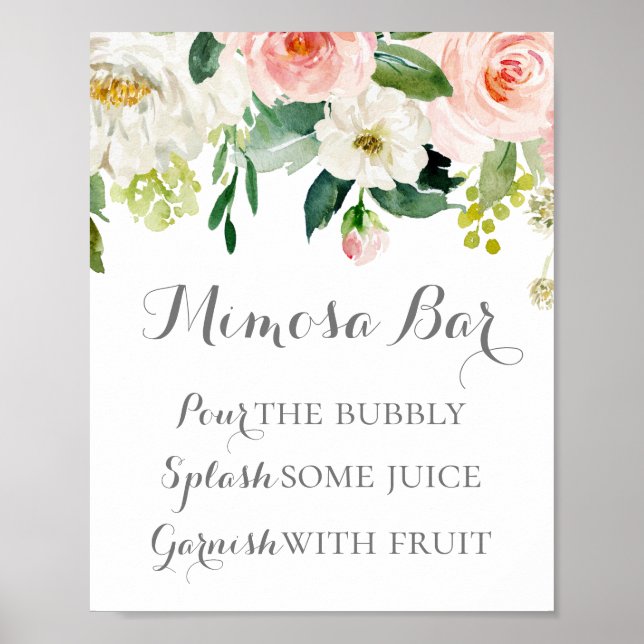 Pink and White Flower Mimosa Bar Sign Poster (Front)