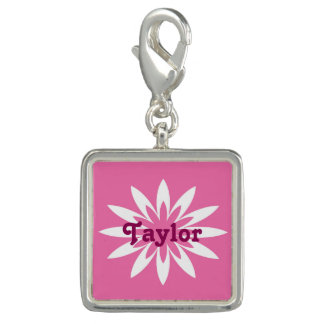 Pink and white flower monogram charm
