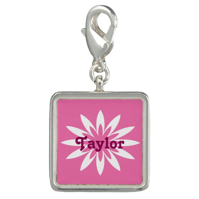 Pink and white flower monogram charm (Front)