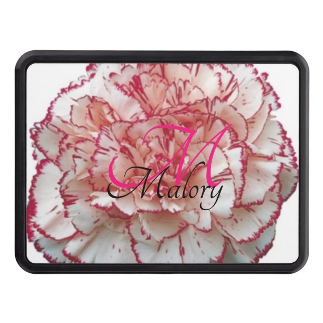 Pink and White Flower Monogram Trailer Hitch Cover (Front)