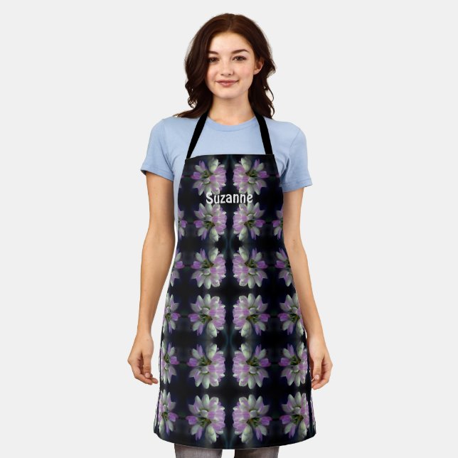 Pink And White Flower Pattern Personalized  Apron (Worn)