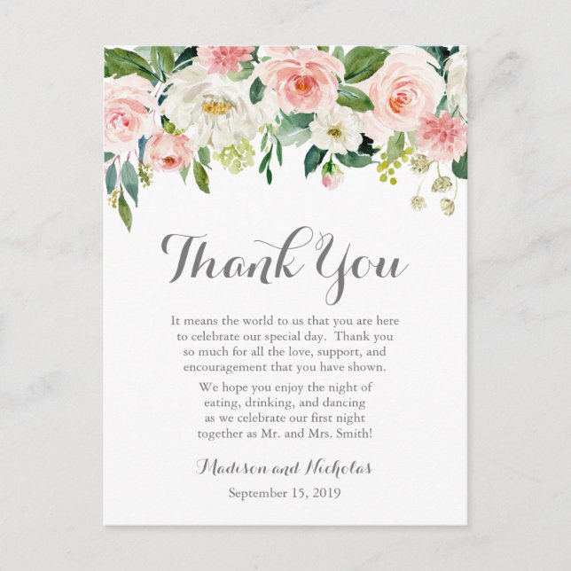 Pink and White Flower Place Setting Thank You Card (Front)