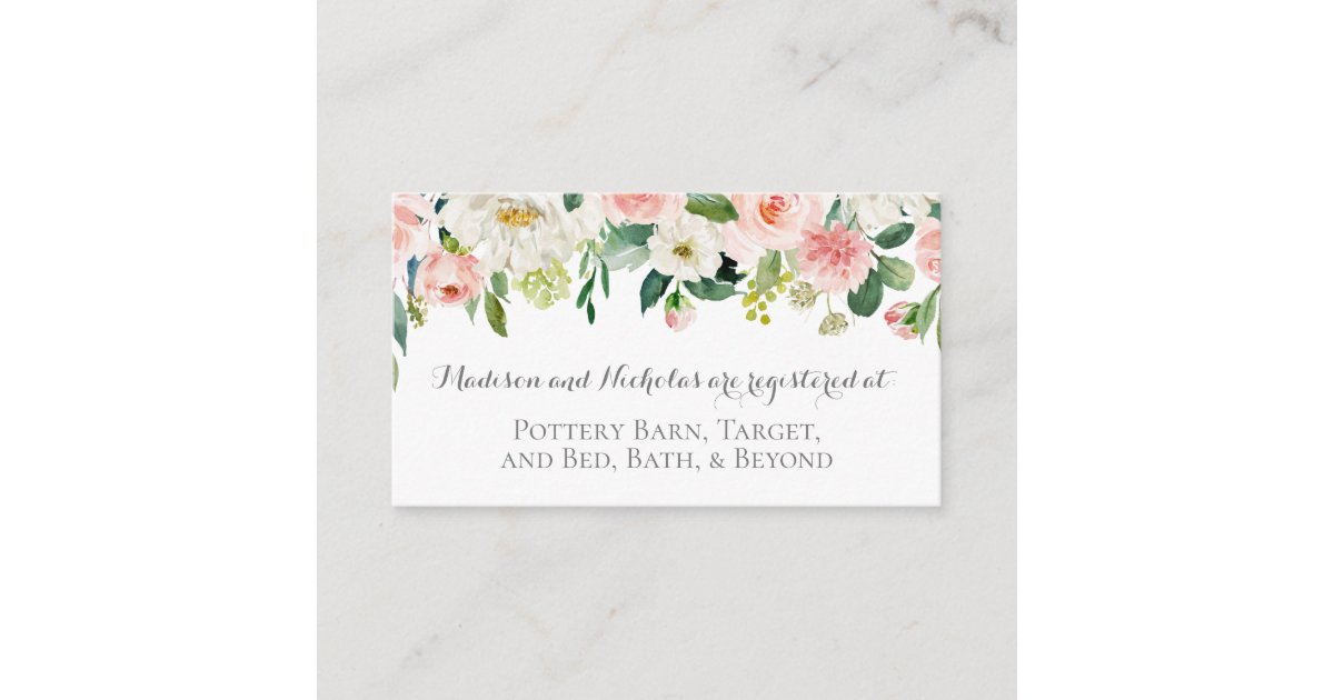 Pink and White Flower Registry Insert Cards Zazzle