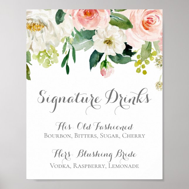 Pink and White Flower Signature Drinks Sign (Front)