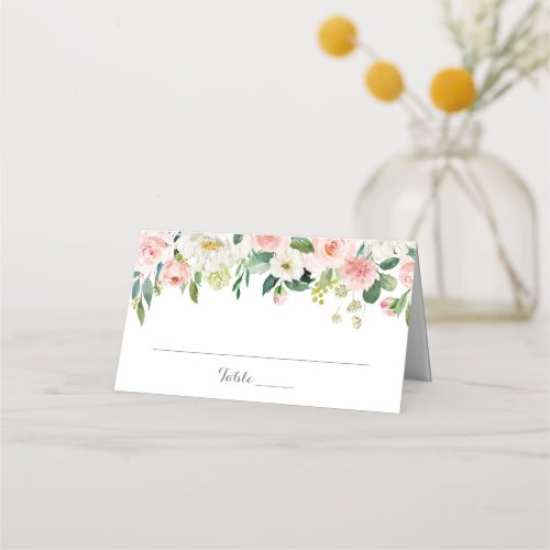 Pink and White Flower Wedding Folded Place Cards