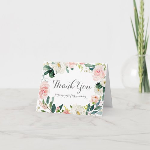 Pink and White Flower Wedding Party Thank You Card