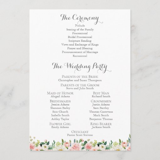 Pink and White Flower Wedding Program Cards | Zazzle