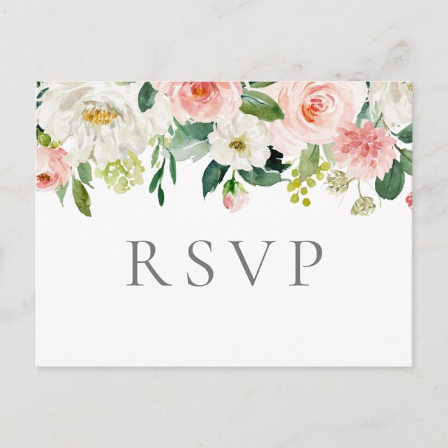 Pink and White Flower Wedding RSVP Postcards (Front)