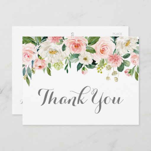 Pink and White Flower Wedding Thank You Postcards | Zazzle