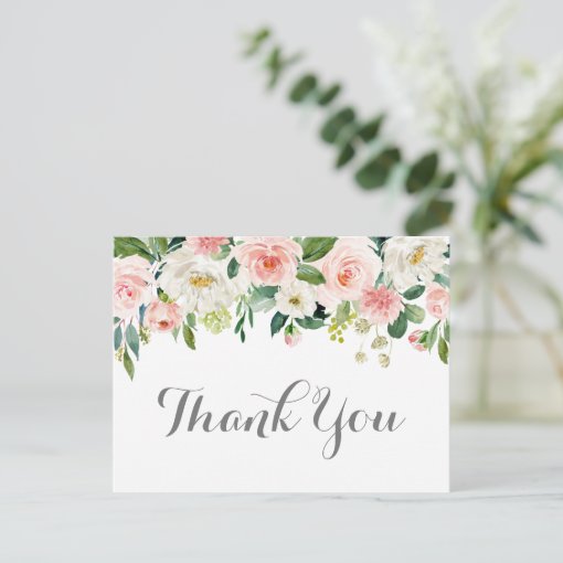 Pink and White Flower Wedding Thank You Postcards | Zazzle