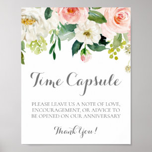 Pink and White Flower Wedding Time Capsule Sign