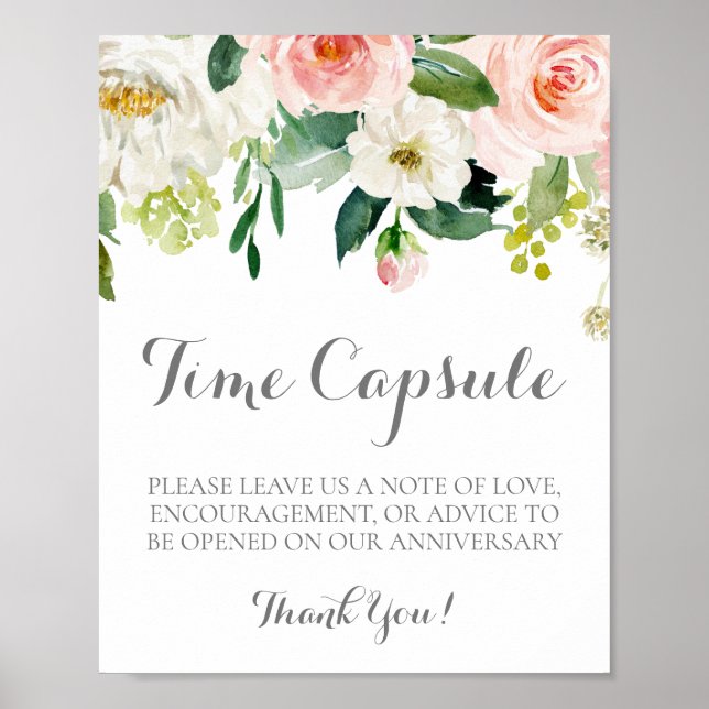 Pink and White Flower Wedding Time Capsule Sign (Front)