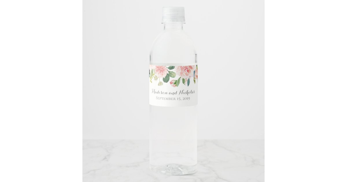 Pink and White Flower Wedding Water Bottle Labels | Zazzle.com