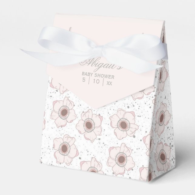 Pink and White Flowers Baby Shower Favor Boxes (Front Side)