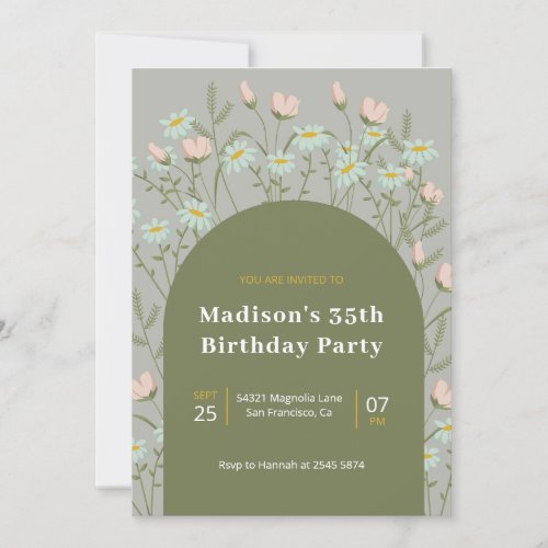 Pink And White Flowers Birthday Invitation