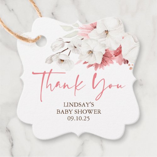 Pink and White Flowers Boho Thank You Favor Tags