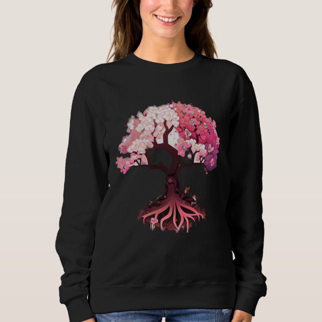 pink and white flowers cherry blossom tree of life sweatshirt (Front)
