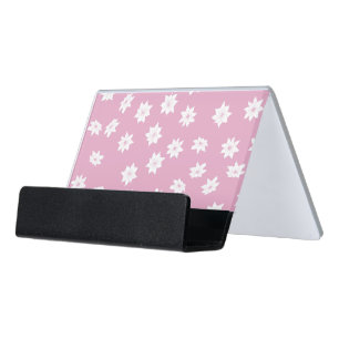 Pink and White Flowers Desk Business Card Holder