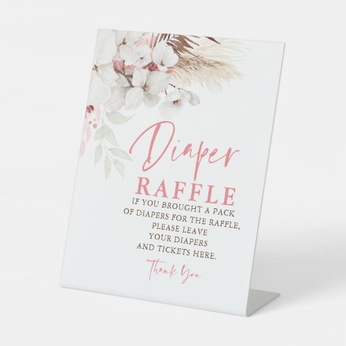Pink and White Flowers Diaper Raffle Place Pedestal Sign