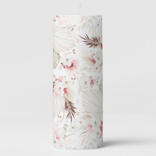 Pink and White Flowers Elegant Botanical Boho Pillar Candle