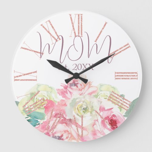 Pink and White Flowers for Mom Large Clock