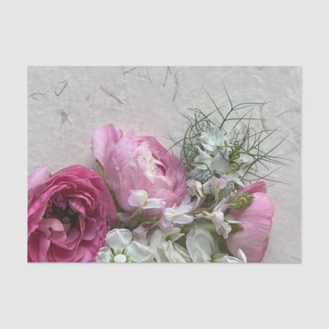 Pink and white flowers on texture tissue paper (Front)
