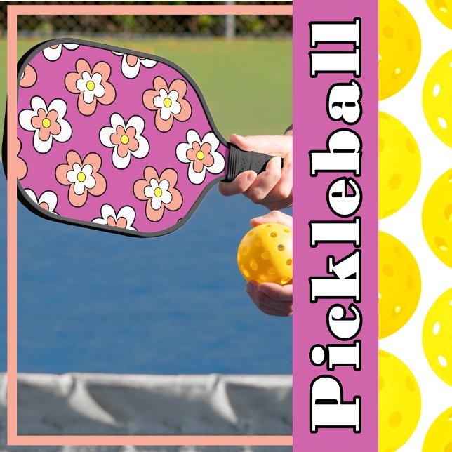 Pink and White Flowers on Vibrant Purple Pickleball Paddle (Creator Uploaded)