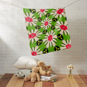Pink and White Flowers Pattern Baby Blanket