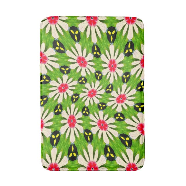 Pink and White Flowers Pattern Bath Mat (Front Vertical)