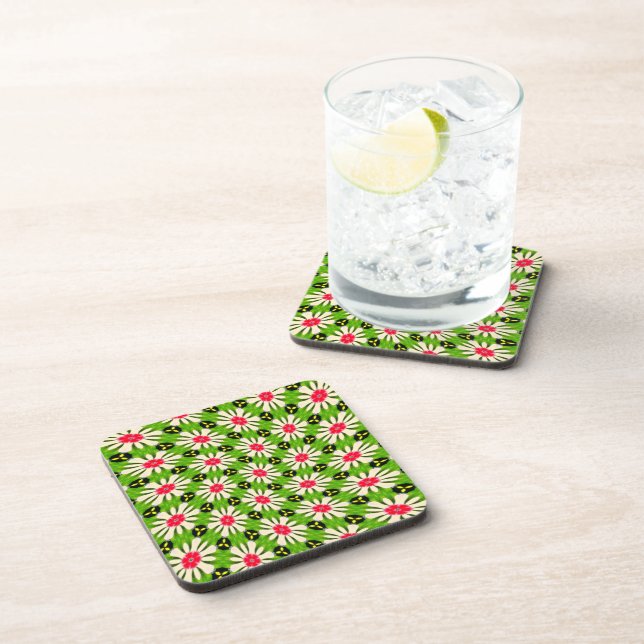 Pink and White Flowers Pattern Beverage Coaster (Right Side)