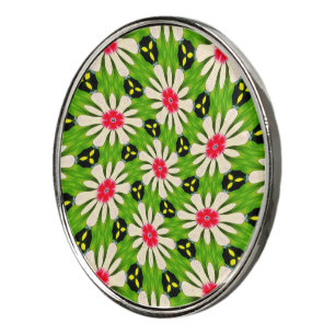 Pink and White Flowers Pattern Golf Ball Marker